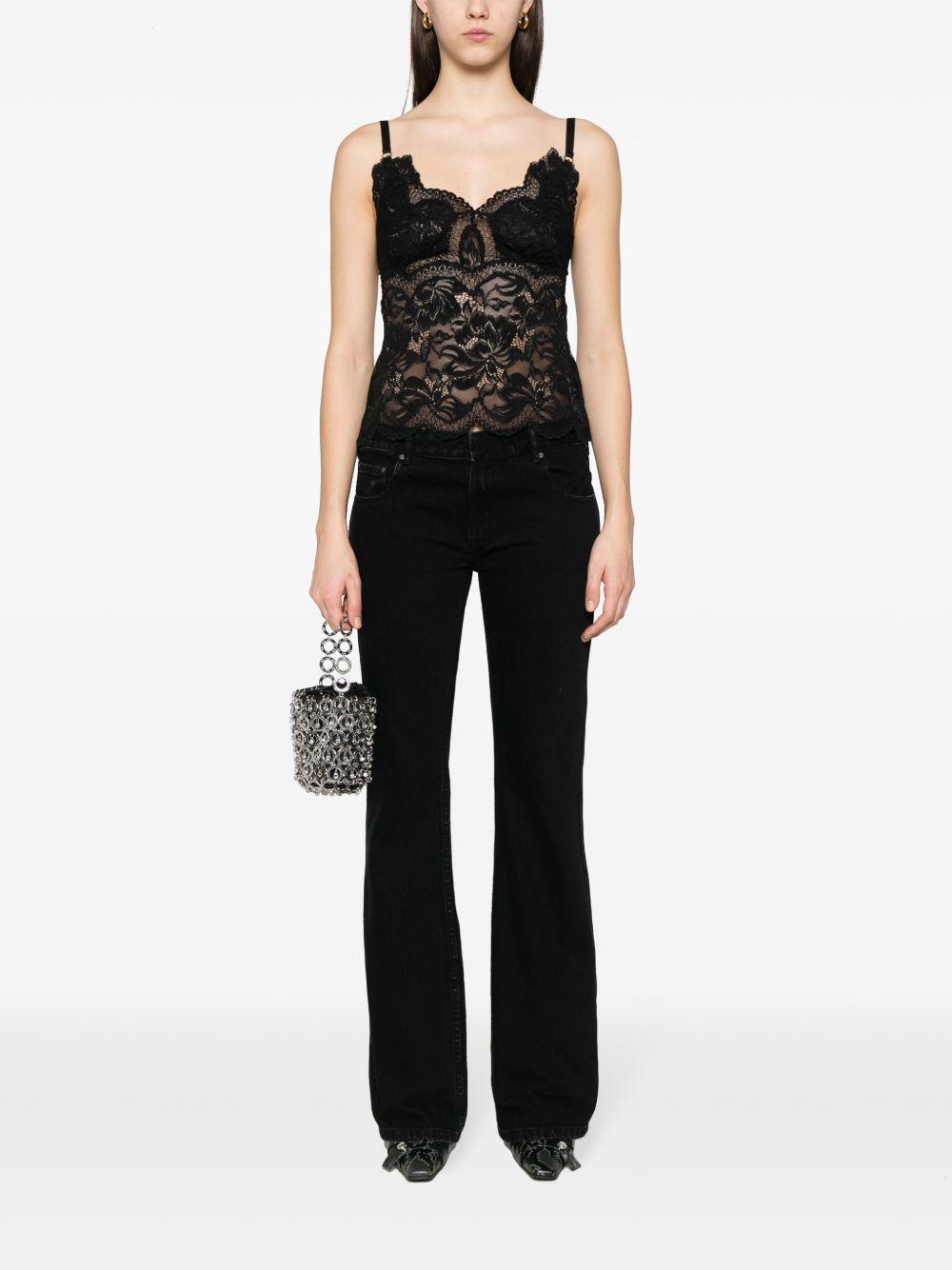 RABANNE Top nero in pizzo con scollo a V 