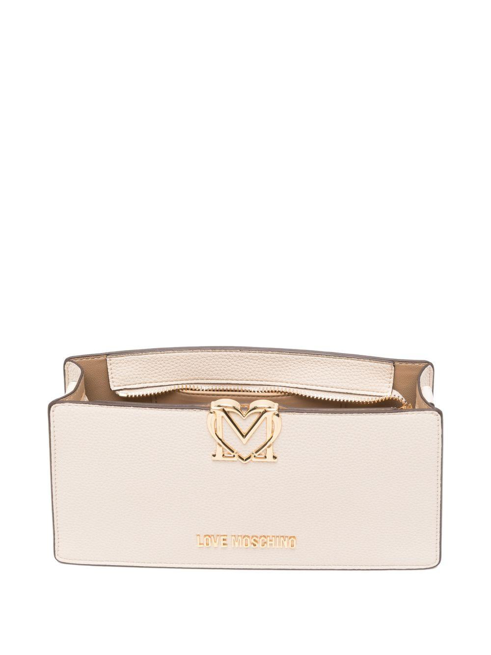LOVE MOSCHINO Borsa a spalla avorio in ecopelle con placca logo dorato 