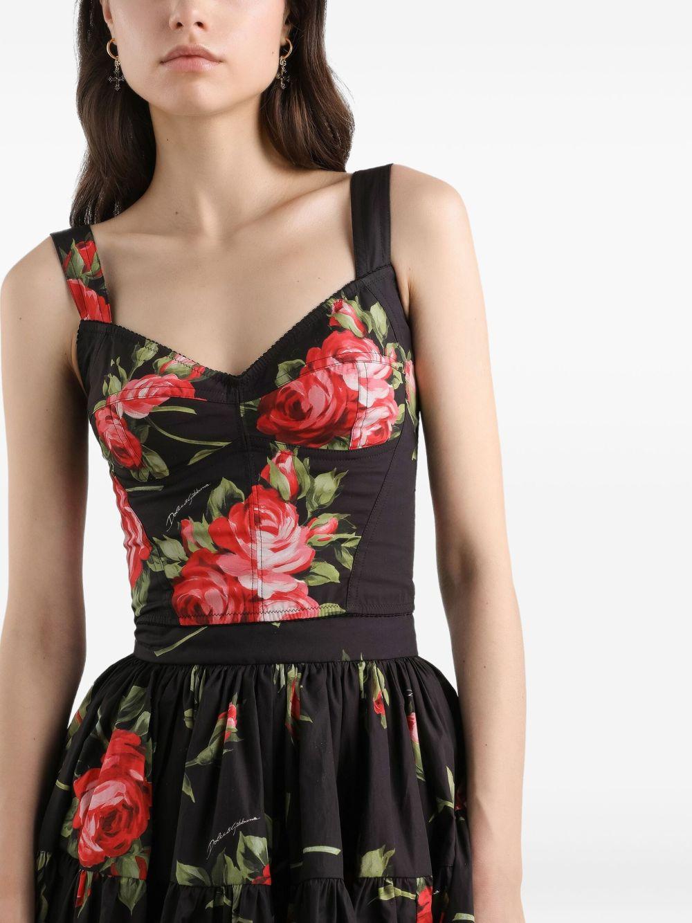 DOLCE e GABBANA Top nero in seta con stampa floreale 