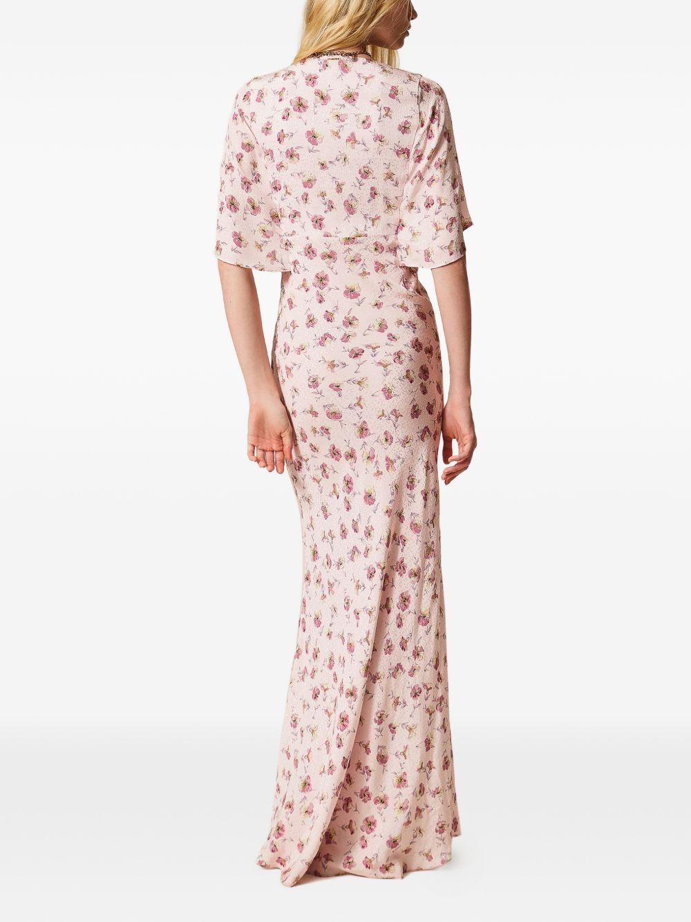 TWINSET Abito lungo panna a fiori rossi 