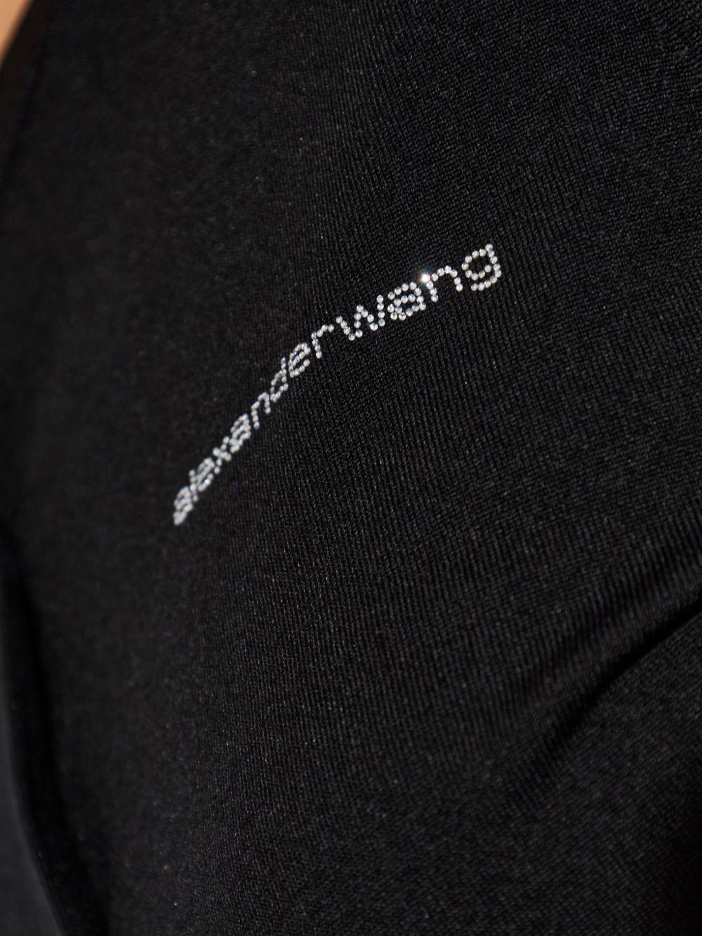 ALEXANDER WANG Cardigan nero slim con dettaglio strass sul logo 
