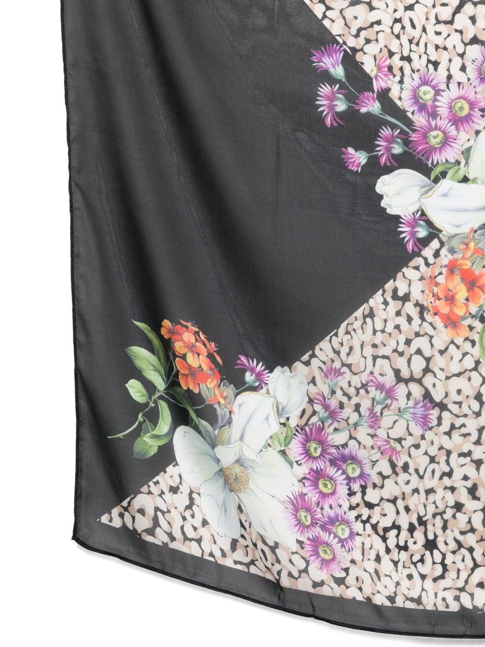 TWINSET Foulard nero con stampa floreale e leopardata 