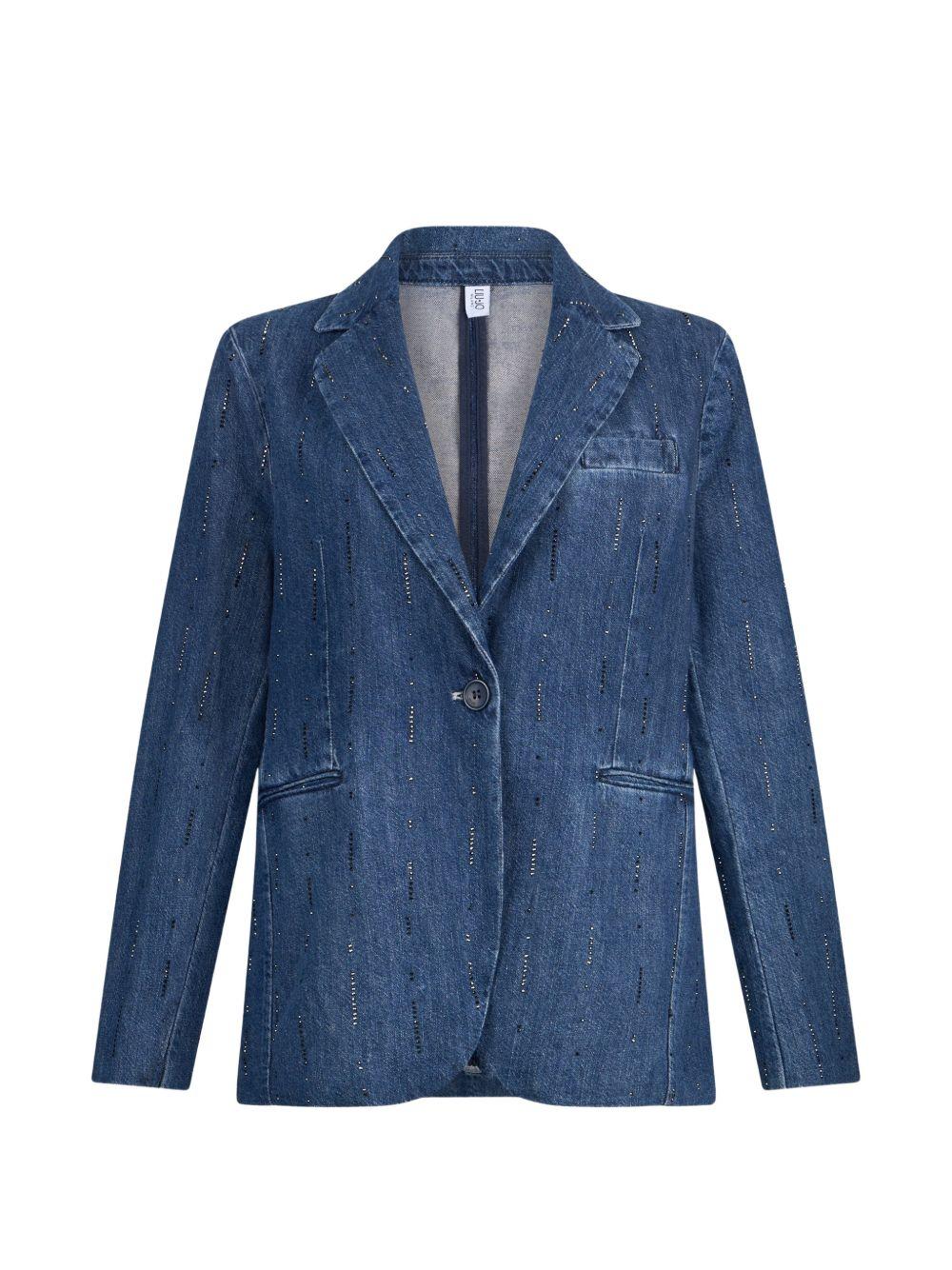 LIUJO Blazer in denim blu con strass 