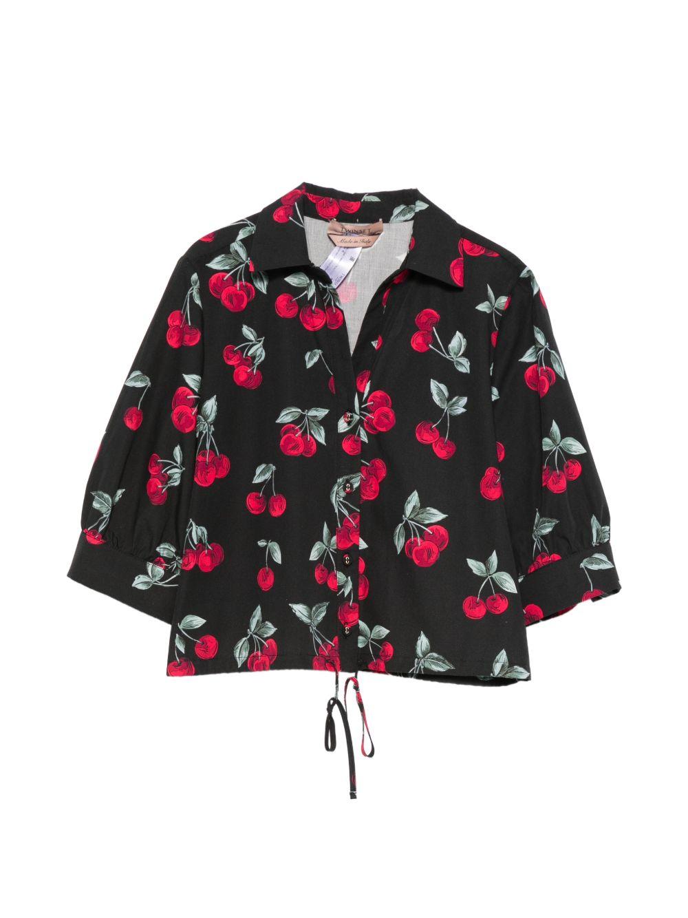 TWINSET Camicia nera con stampa grafica ciliegie all-over 
