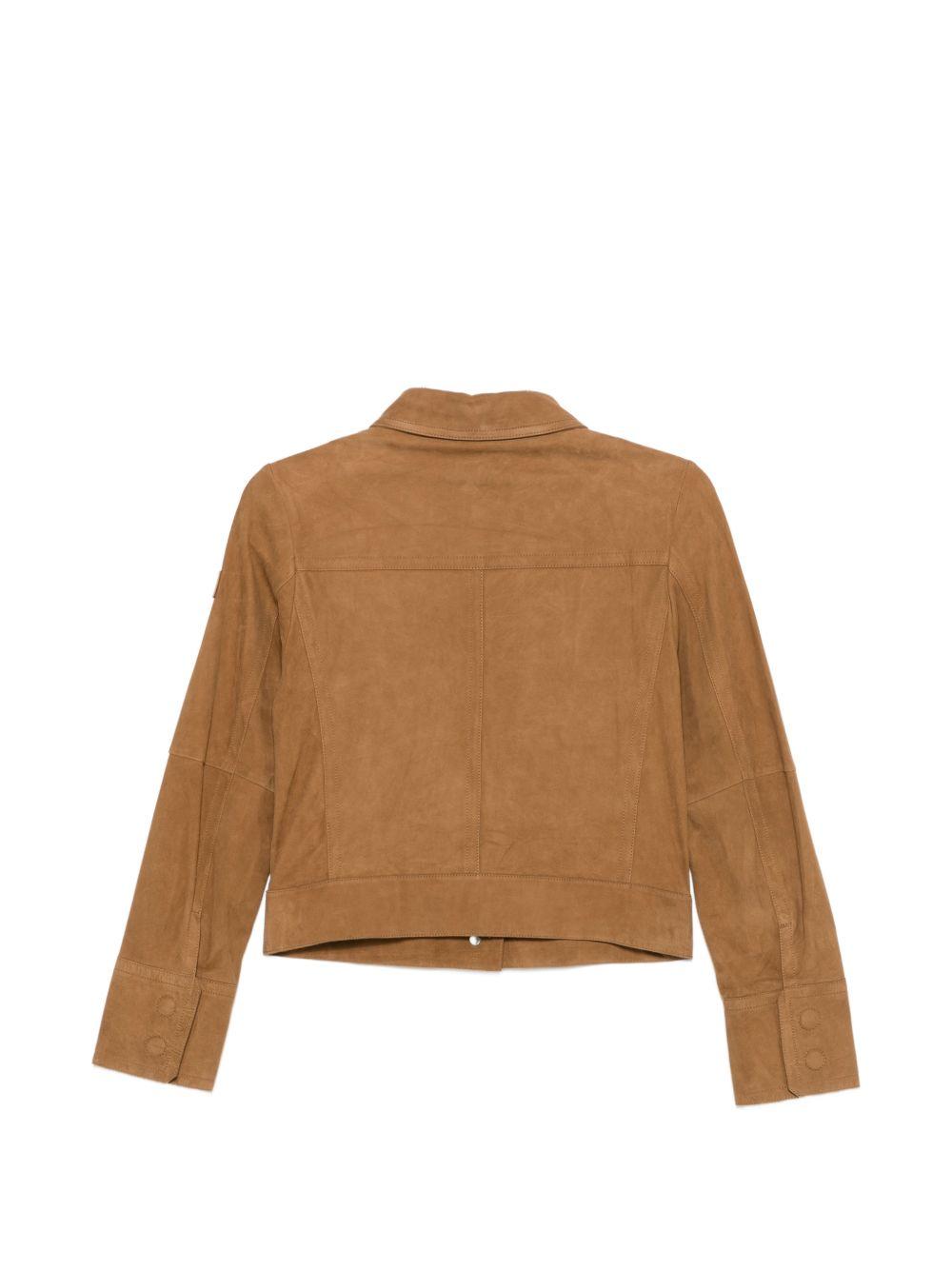 PEUTEREY Giacca in pelle scamosciata cammello con tasche frontali 