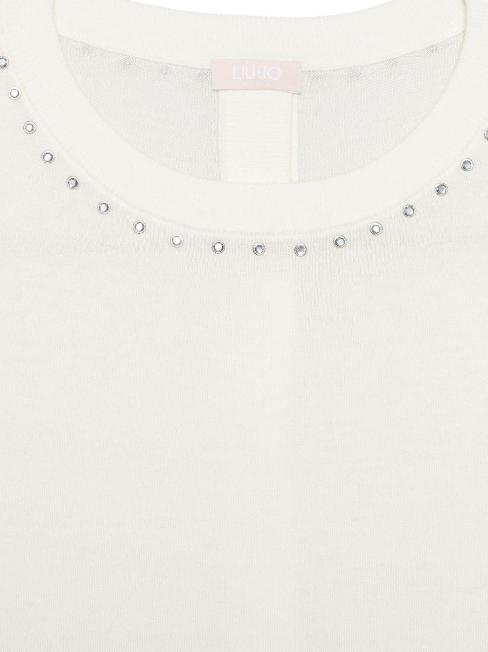 LIUJO Cardigan bianco impreziosito da borchie girocollo 