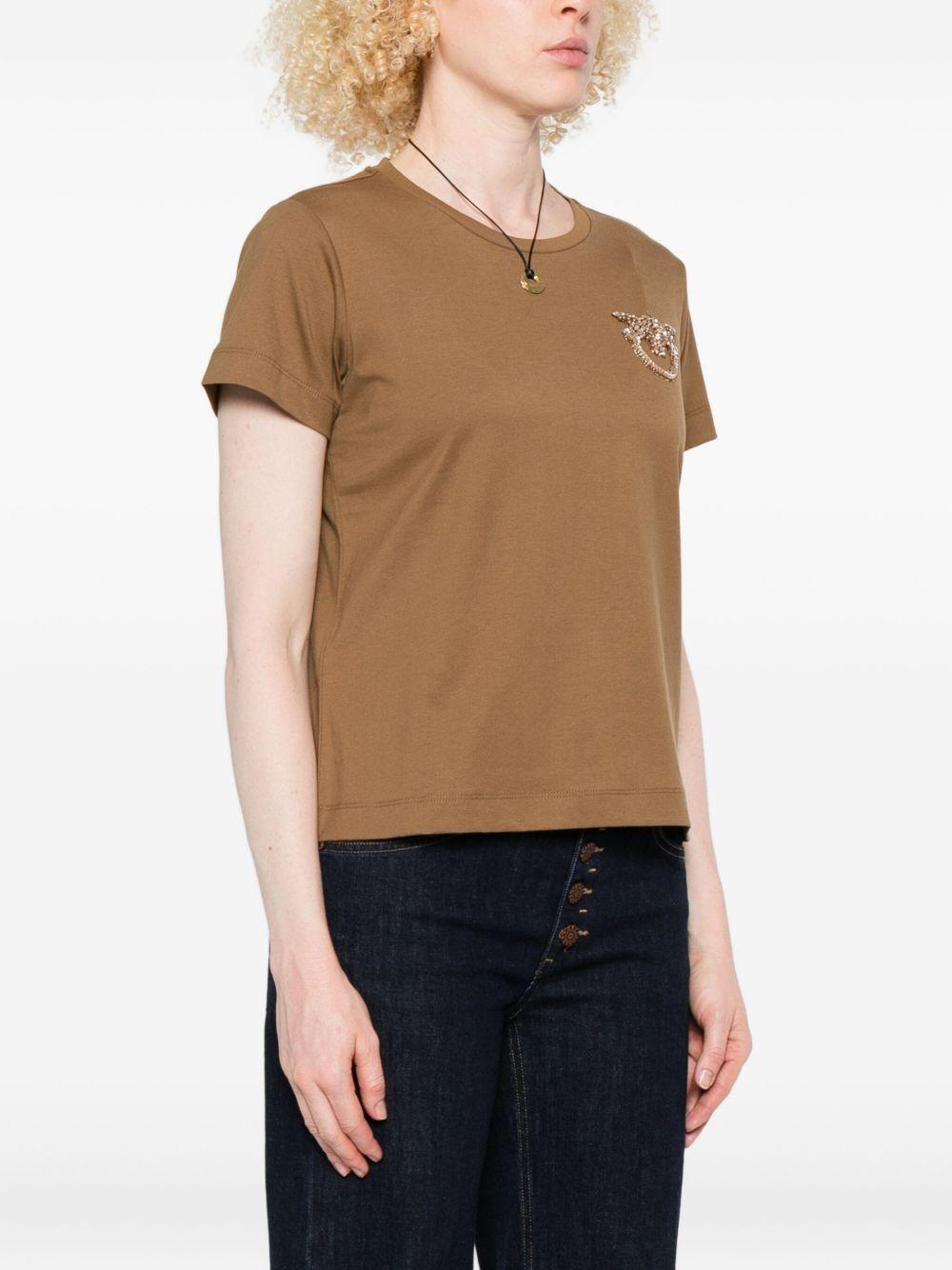 PINKO T-Shirt 'Nambrone' girocollo in cotone marrone con logo<BR/> 