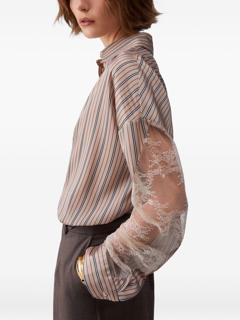LIUJO Camicia a righe con maniche in pizzo trasparente 