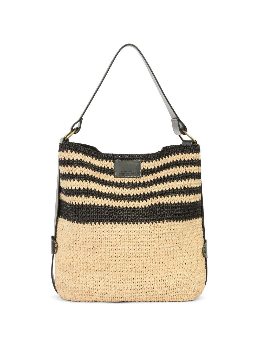 ISABEL MARANT Borsa a spalla Bayia in rafia beige e pelle 
