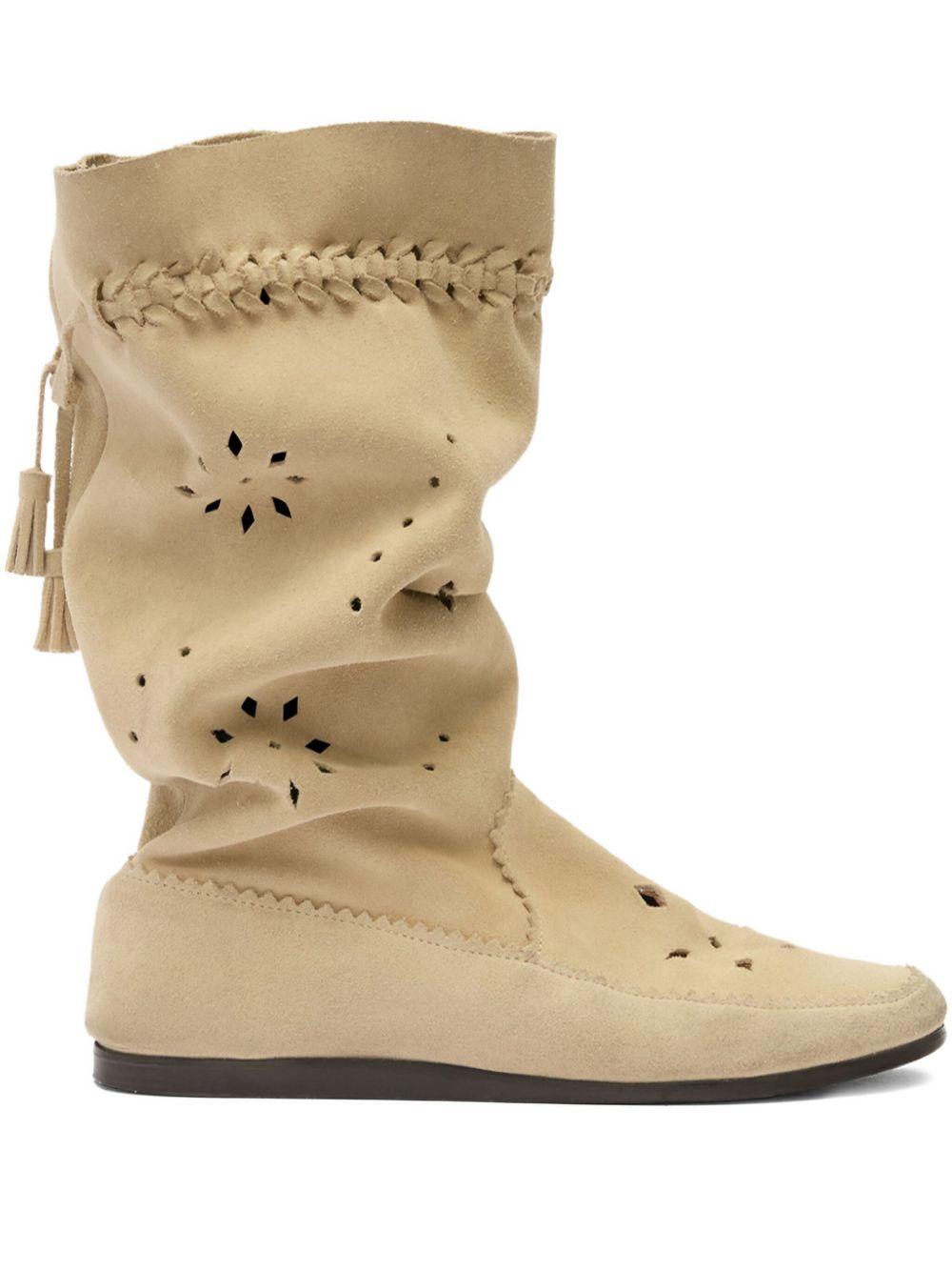 ISABEL MARANT Stivali in suede sabbia con dettagli cut-out 