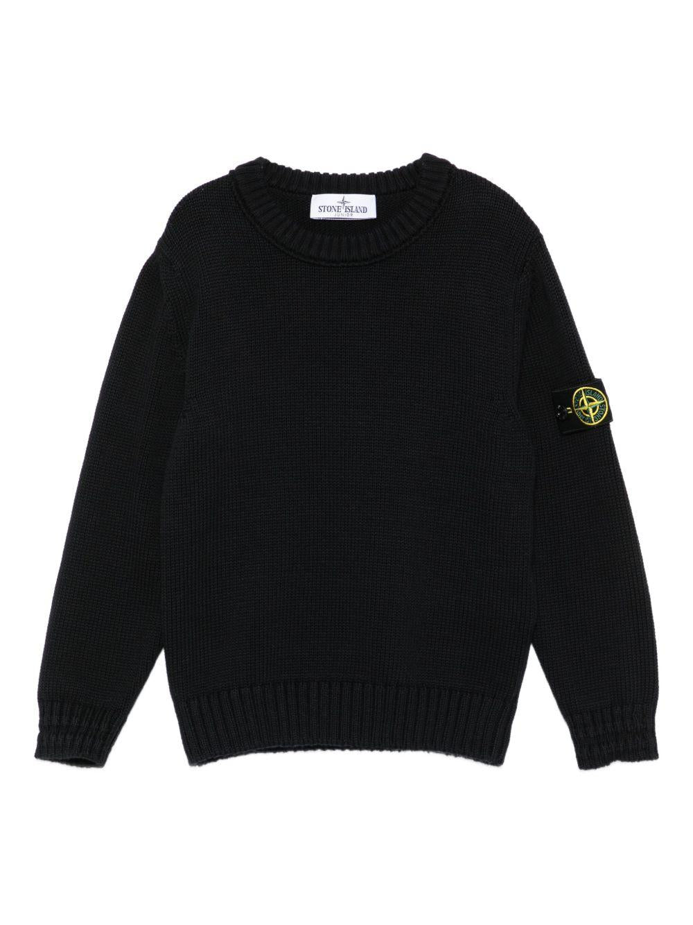STONE ISLAND Maglia girocollo nera con patch logo 