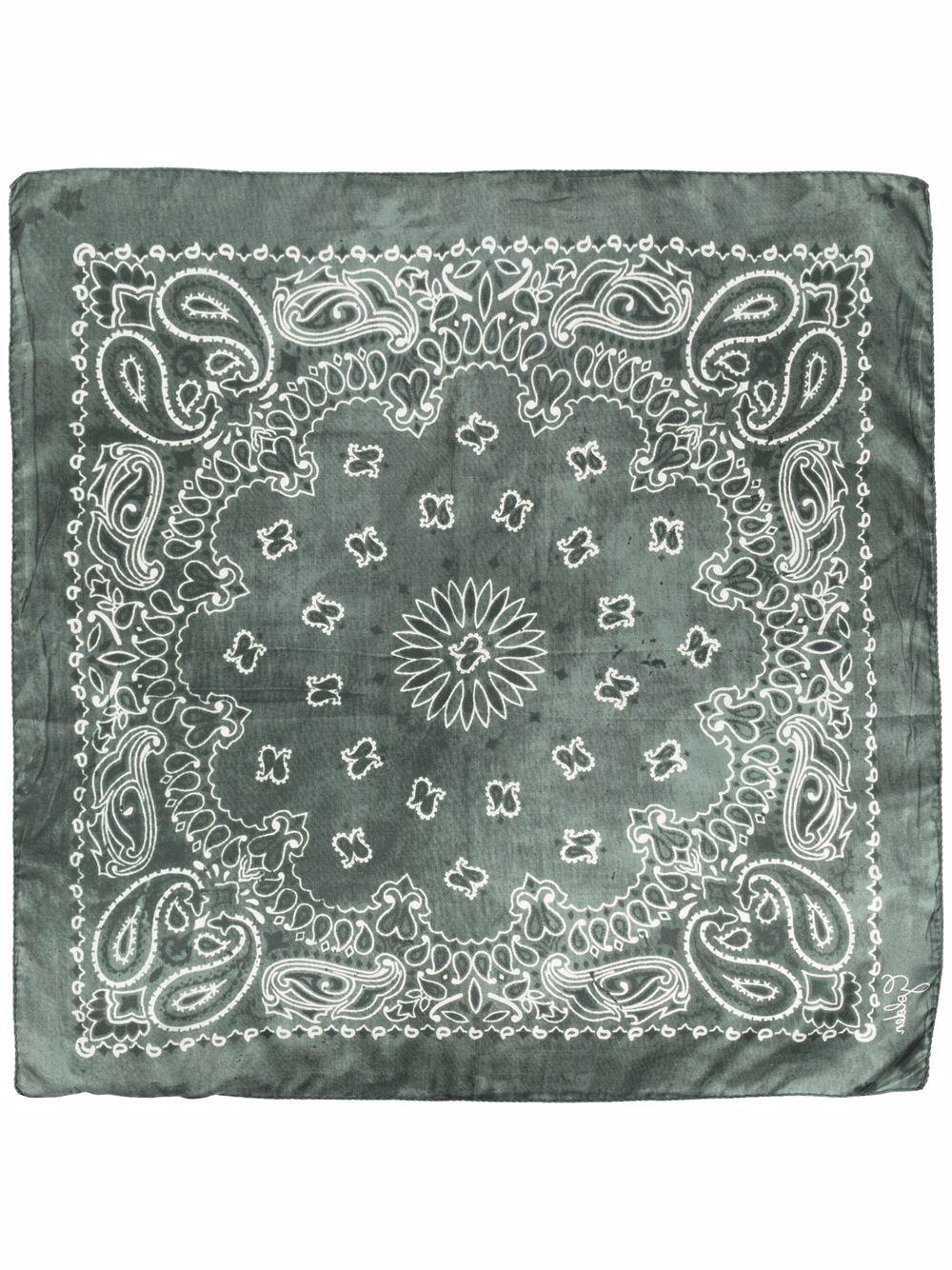 GOLDEN GOOSE Foulard verde in seta con stampa paisley bianca 