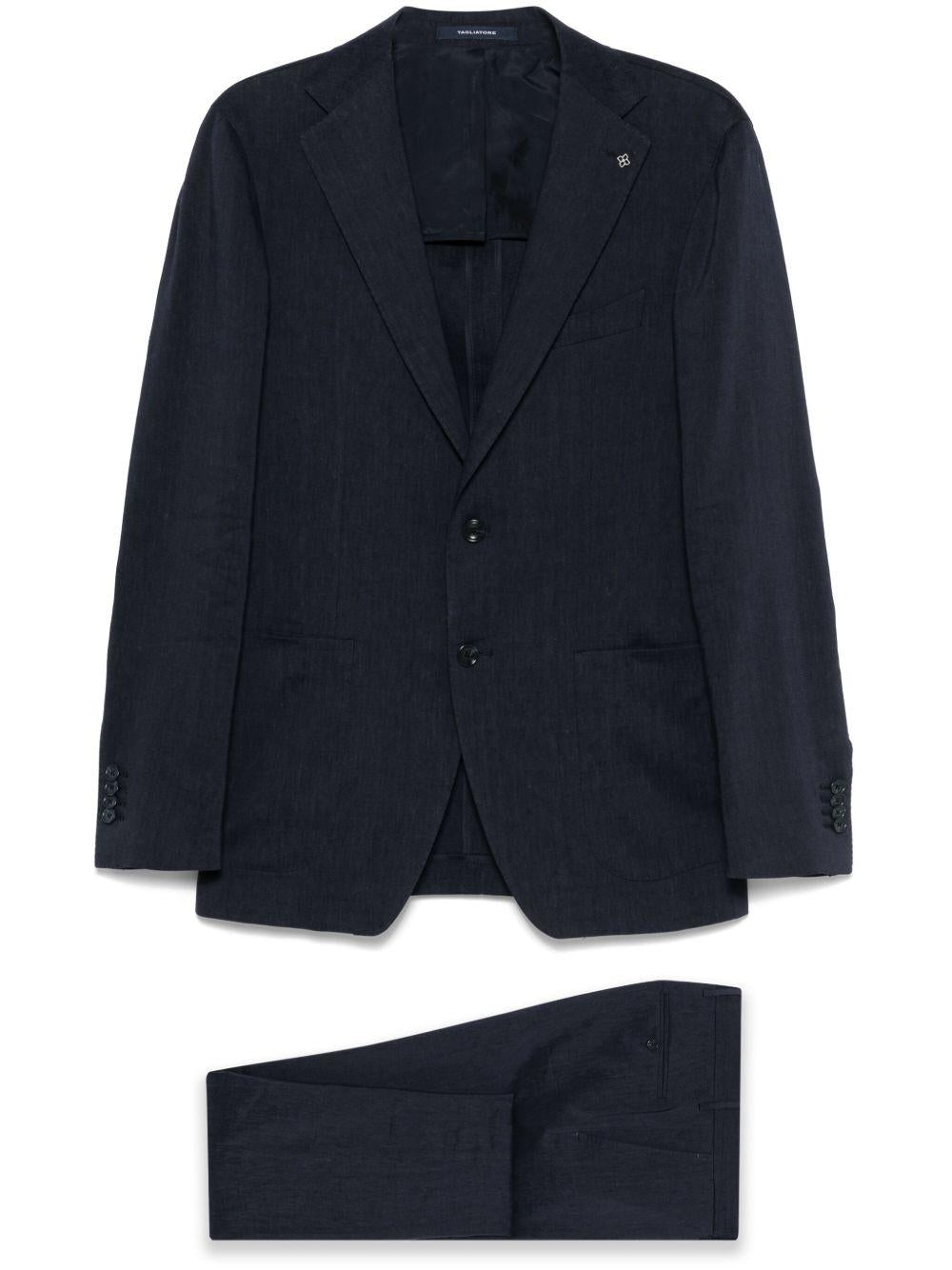 TAGLIATORE Completo blu in lino e lana con giacca e pantalone 