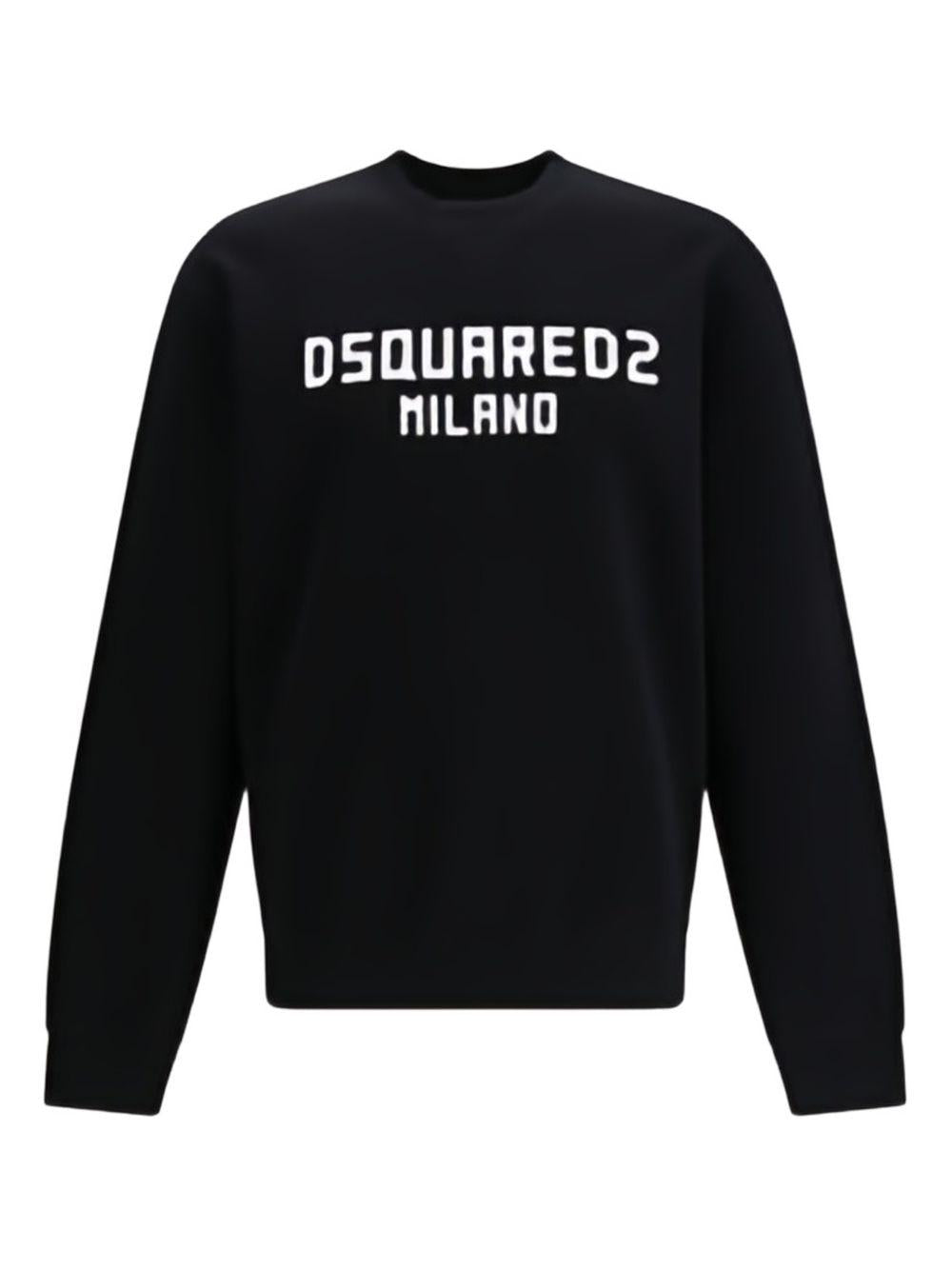 DSQUARED2 Felpa in cotone nero con logo bianco 