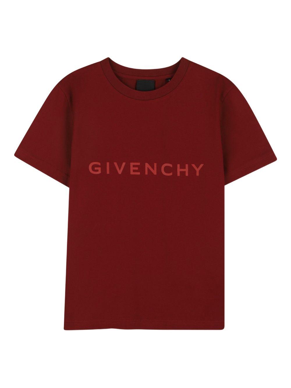 GIVENCHY T-shirt in cotone bordeaux a maniche corte con logo 