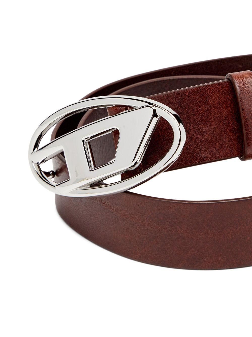 DIESEL Cintura in pelle marrone con fibbia con logo 