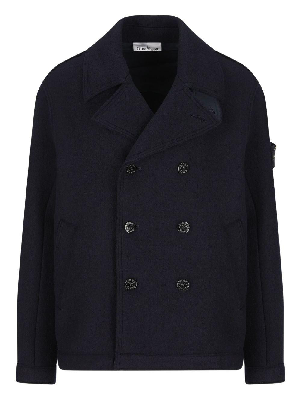 STONE ISLAND Cappotto corto doppiopetto blu navy 
