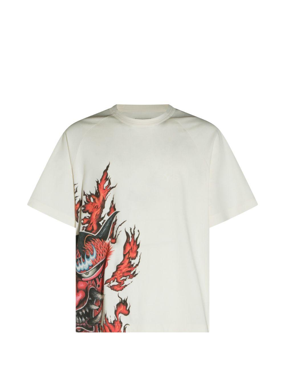 Y3 T-shirt bianca in cotone con stampa Y-3 