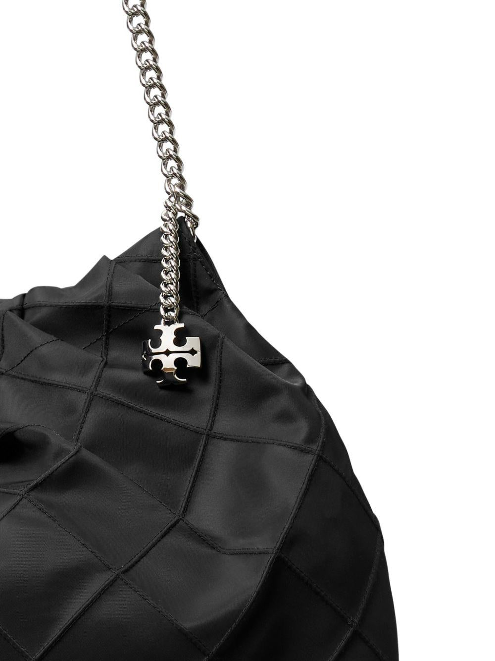 TORY BURCH Borsa a spalla nera con catena argento 