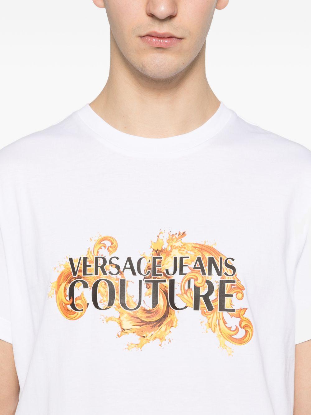 VERSACE JEANS COUTURE T-shirt in cotone bianco con stampa 