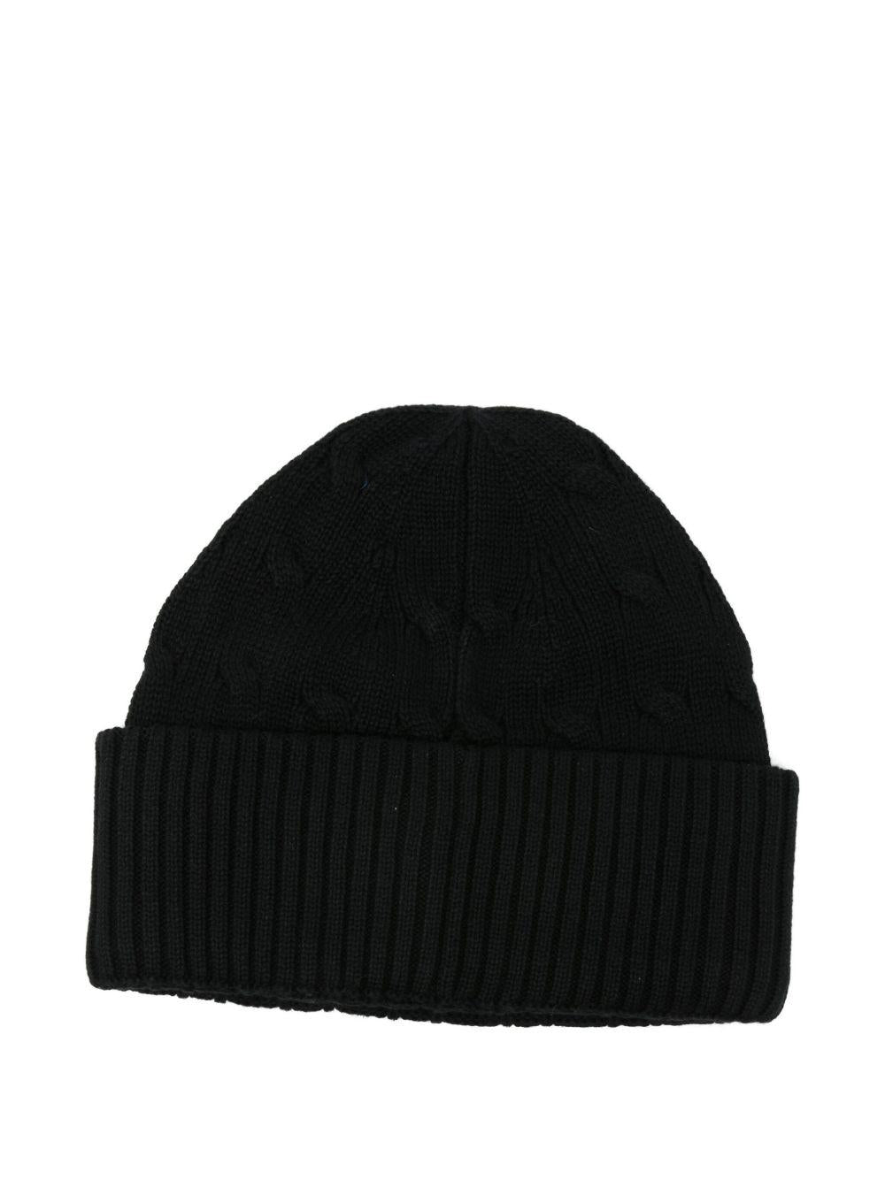 POLO RALPH LAUREN Berretto in cotone nero con logo rosso 