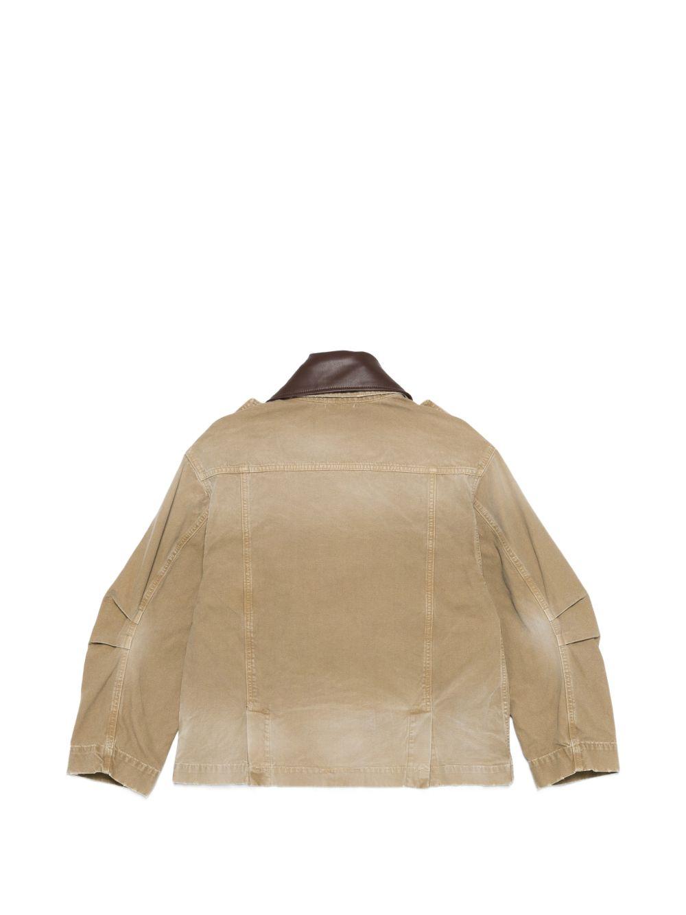 SEMICOUTURE Giacca Gloria color sabbia con colletto in pelle marrone 