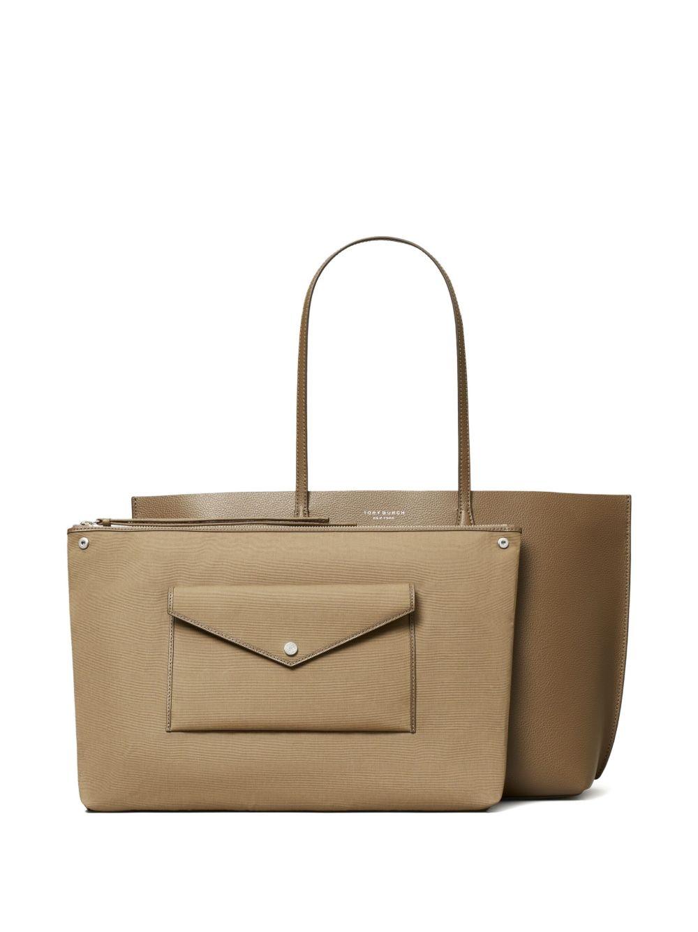 TORY BURCH Borsa shopping ' Perry Tote' in pelle di vitello marrone 