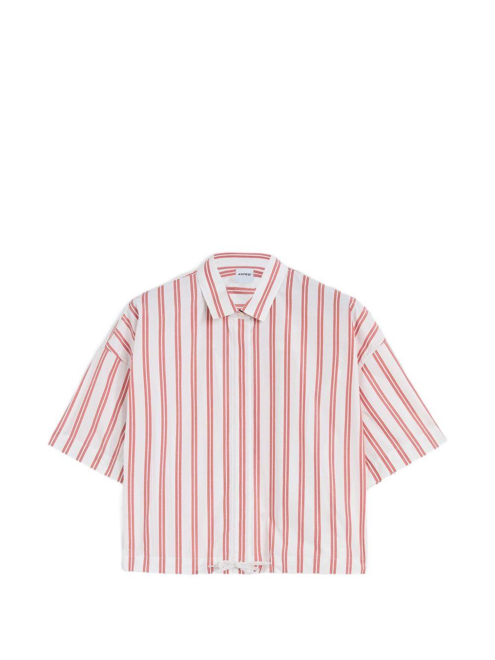 ASPESI Camicia a maniche corte a righe bianche e rosse in cotone 