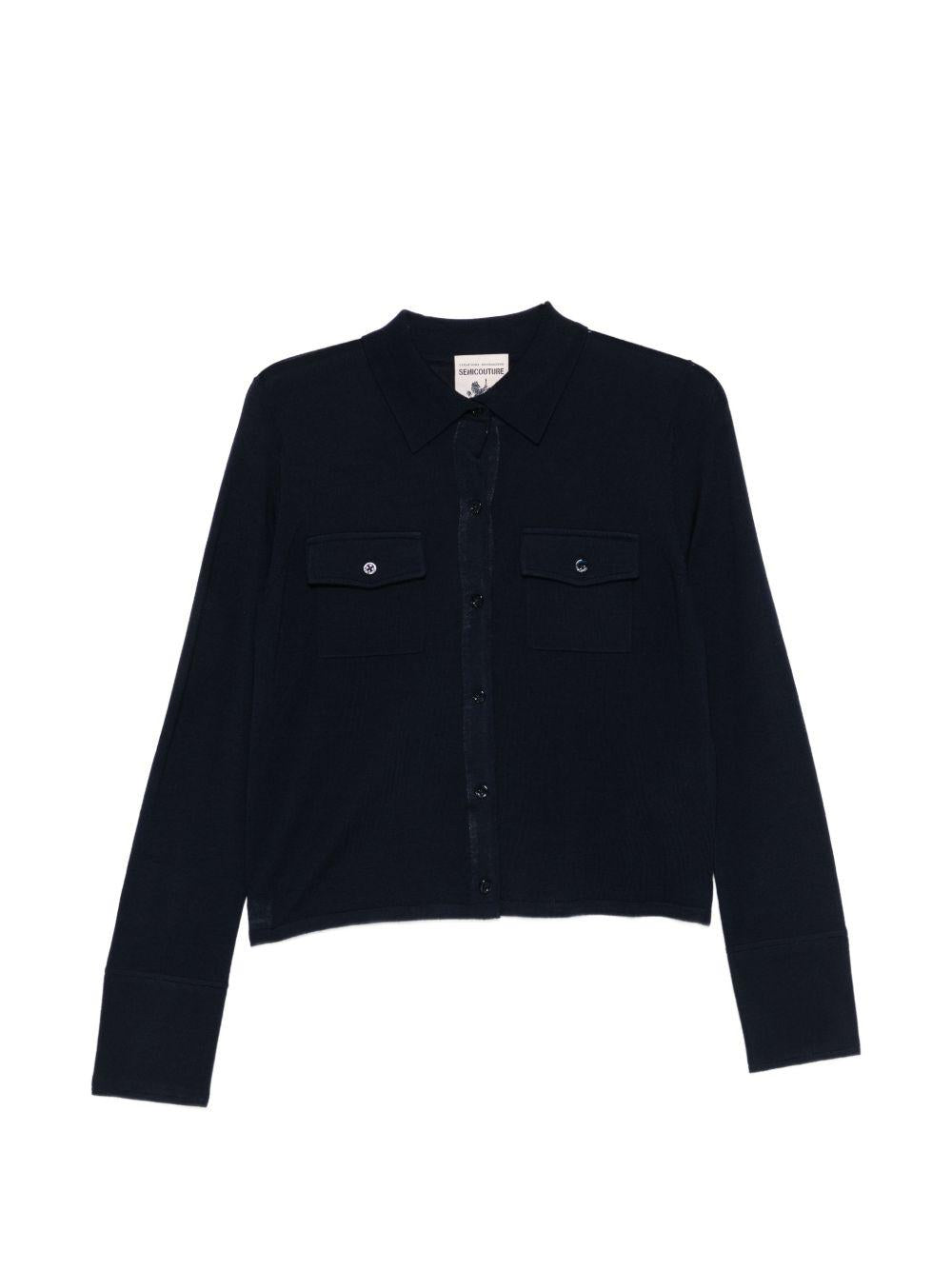 SEMICOUTURE Cardigan Neta in lana nera con tasche 