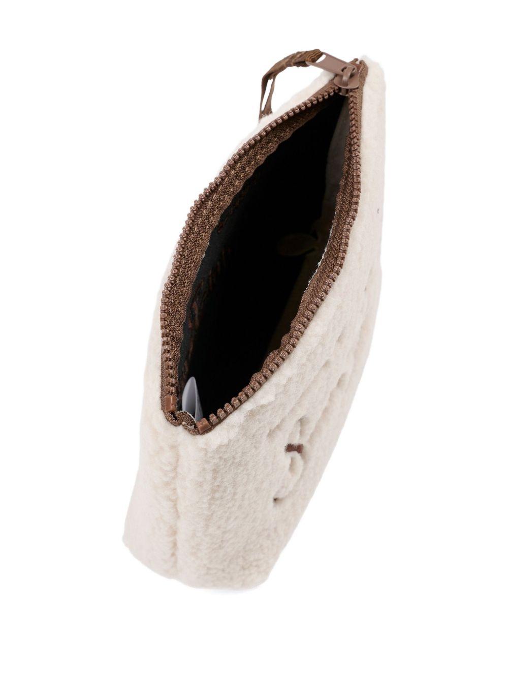 MC2 SAINT BARTH Pochette beige con pelliccia e logo marrone 