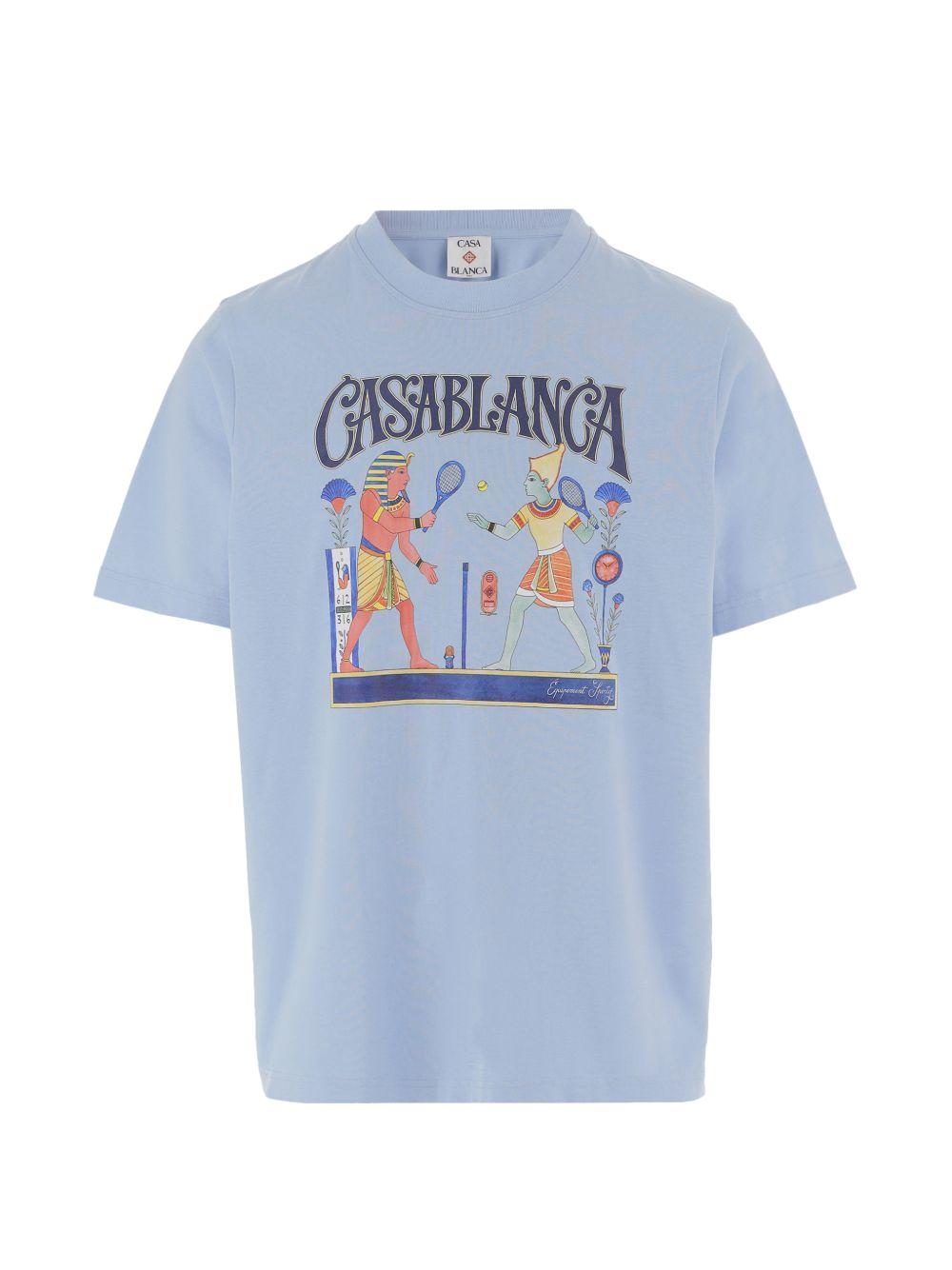CASABLANCA T-shirt Egyptian Tennis Match in cotone azzurro 
