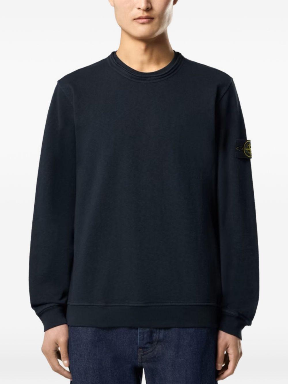 STONE ISLAND Felpa in cotone blu girocollo con patch logo 