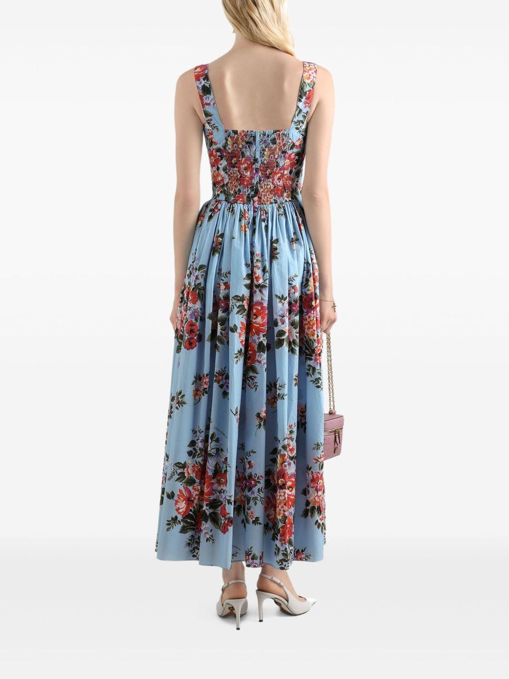 DOLCE e GABBANA Abito lungo in cotone celeste con stampa floreale 