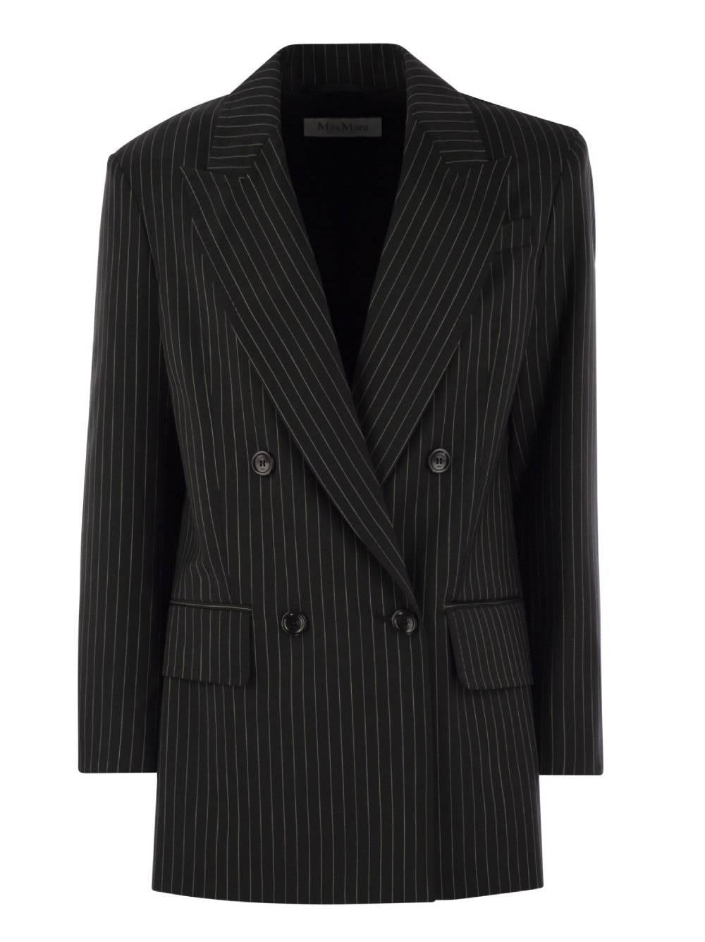 MAX MARA Giacca Mattia doppiopetto nera gessata in lana vergine 