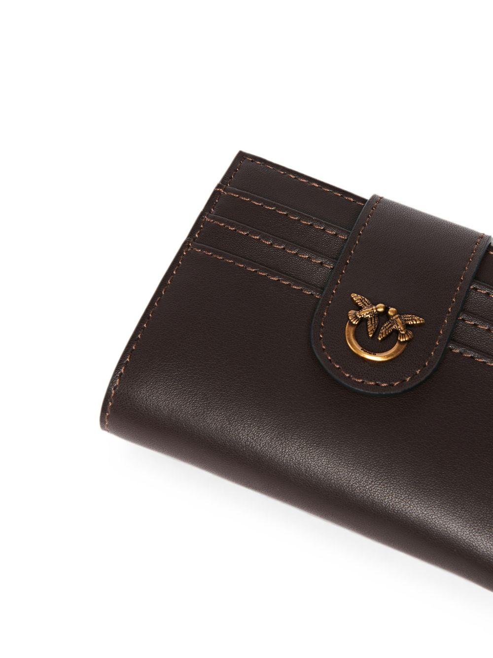 PINKO Portafoglio Multi Purpose in pelle marrone con bottone e zip 