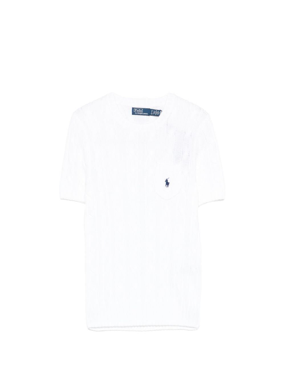 POLO RALPH LAUREN Maglia a trecce in cotone bianco 