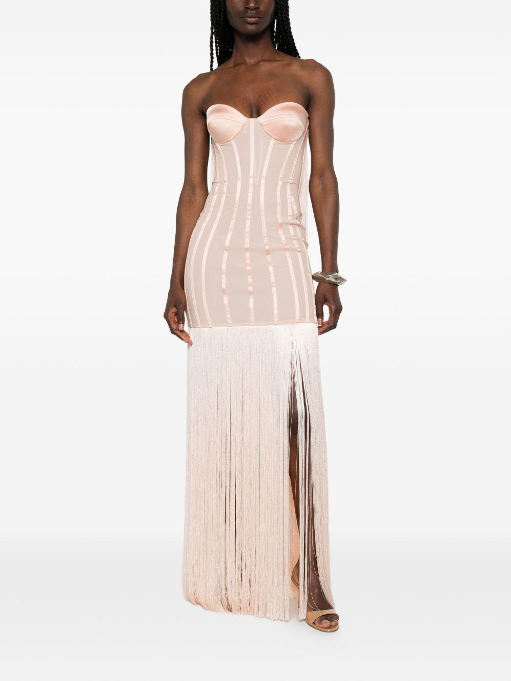 ELISABETTA FRANCHI Abito lungo Red Carpet con frange 