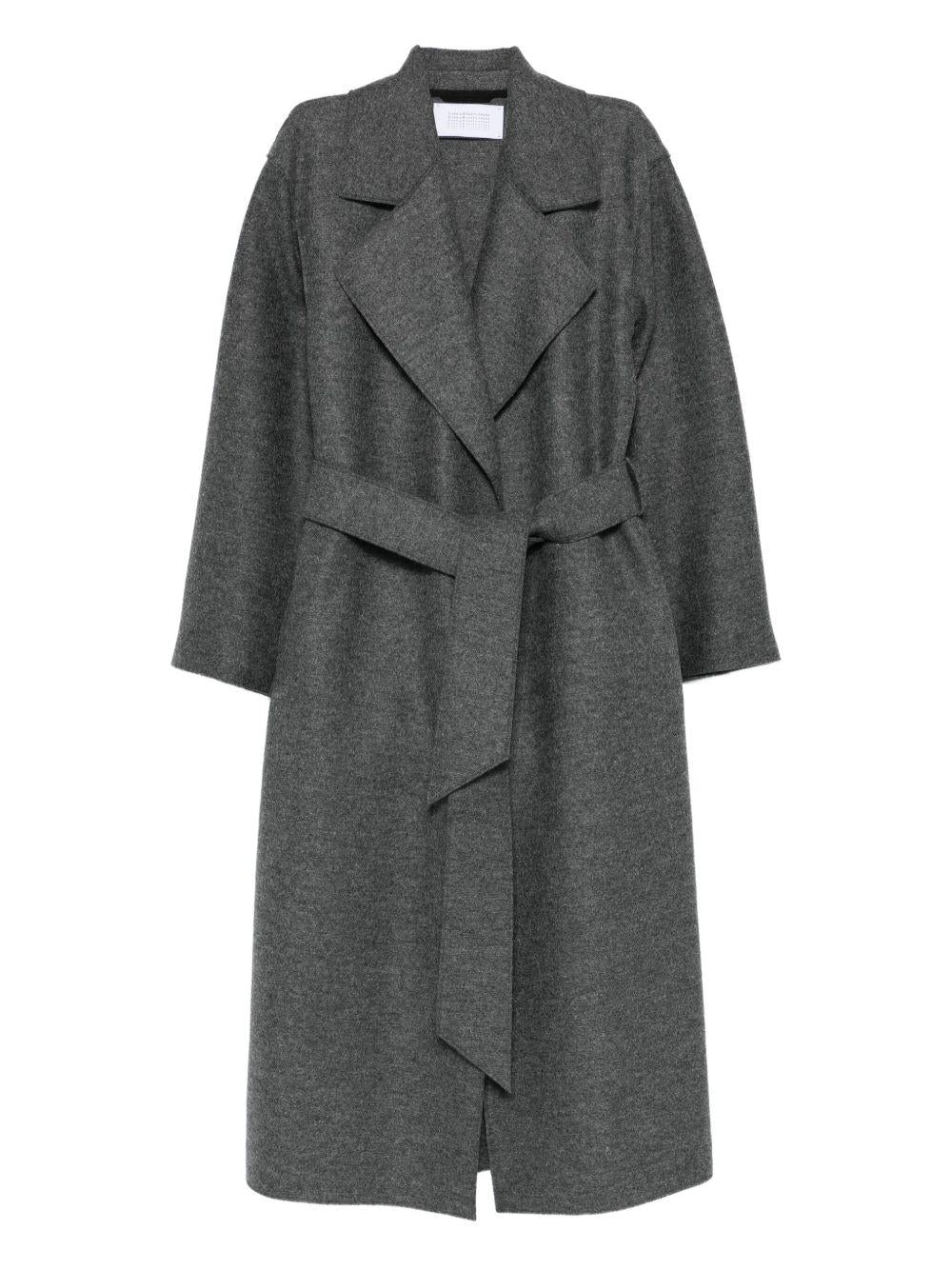 HARRIS WHARF LONDON Cappotto in lana vergine grigio con cintura in vita 
