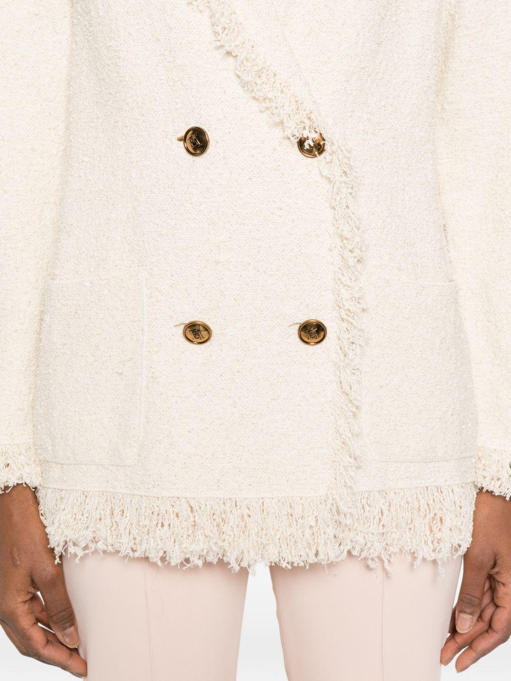 ELISABETTA FRANCHI Giacca blazer doppiopetto con frange 