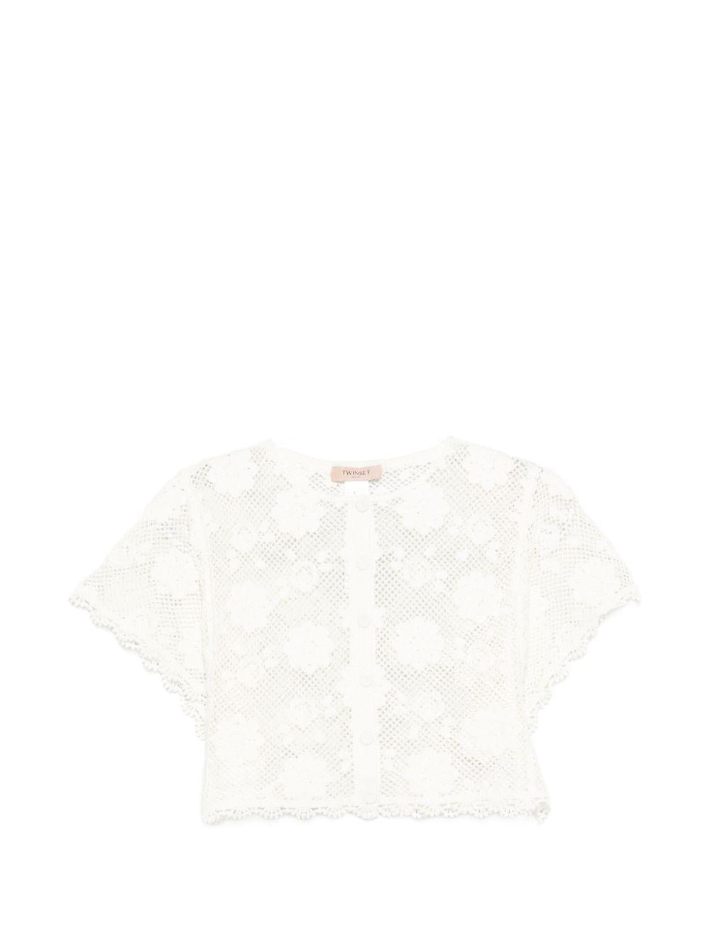 TWINSET Top bianco con effetto croche 