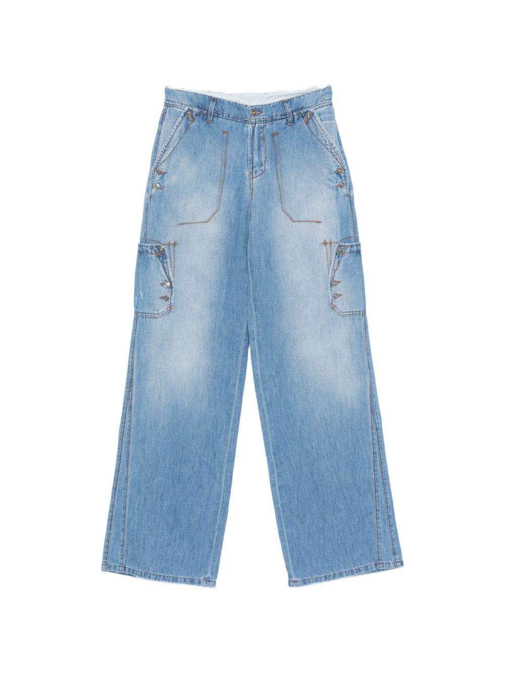 ERMANNO SCERVINO Jeans a gamba larga con tasche a toppa in denim blu 