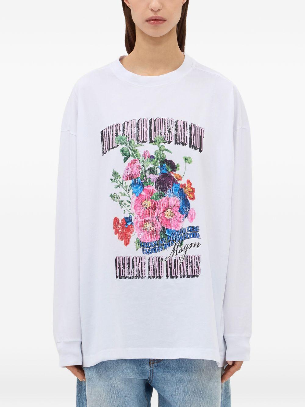 MSGM T-shirt a maniche lunghe bianca con stampa fiori 
