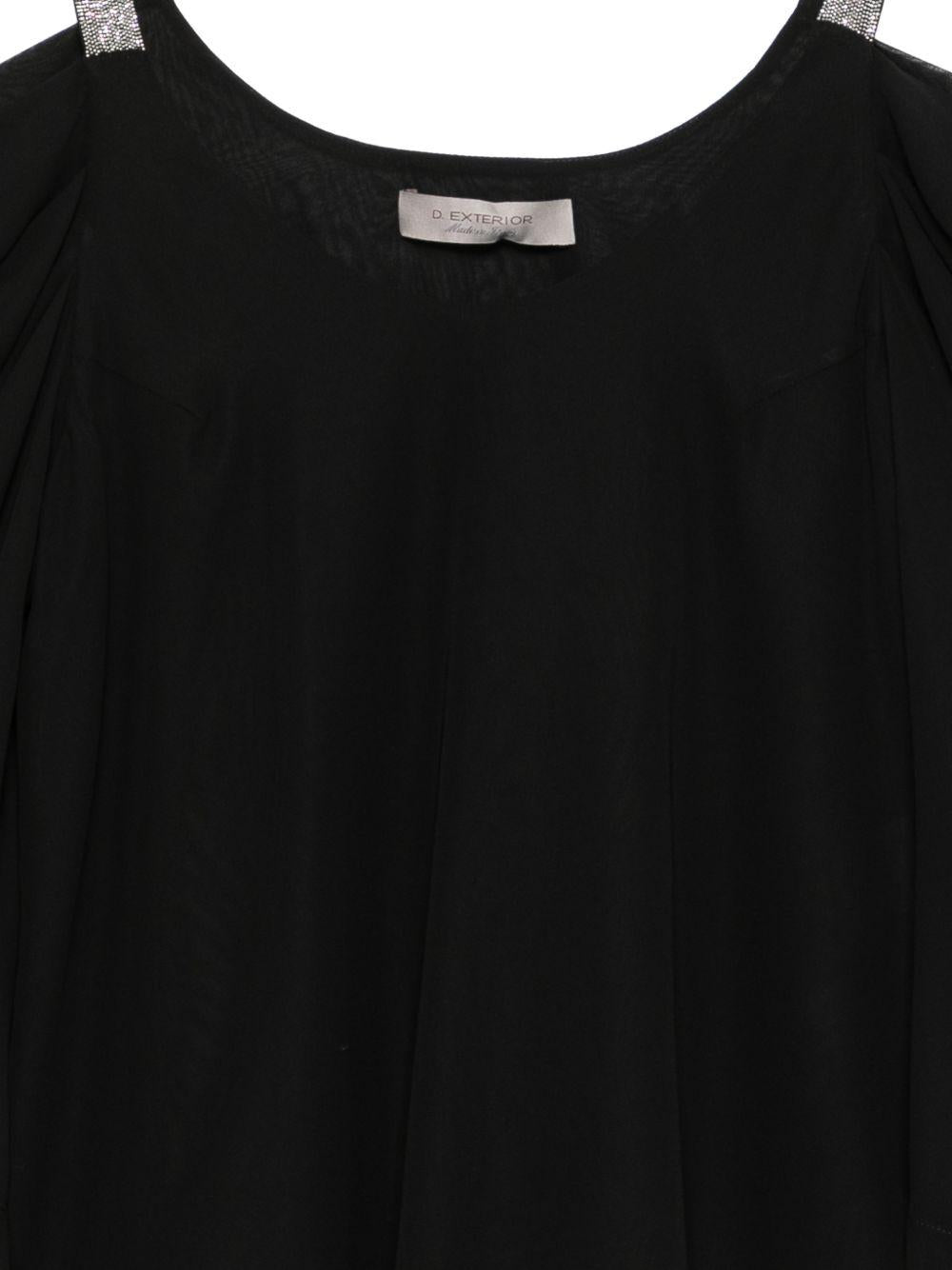 D EXTERIOR Blusa nera con strass cuciti sulle spalline 