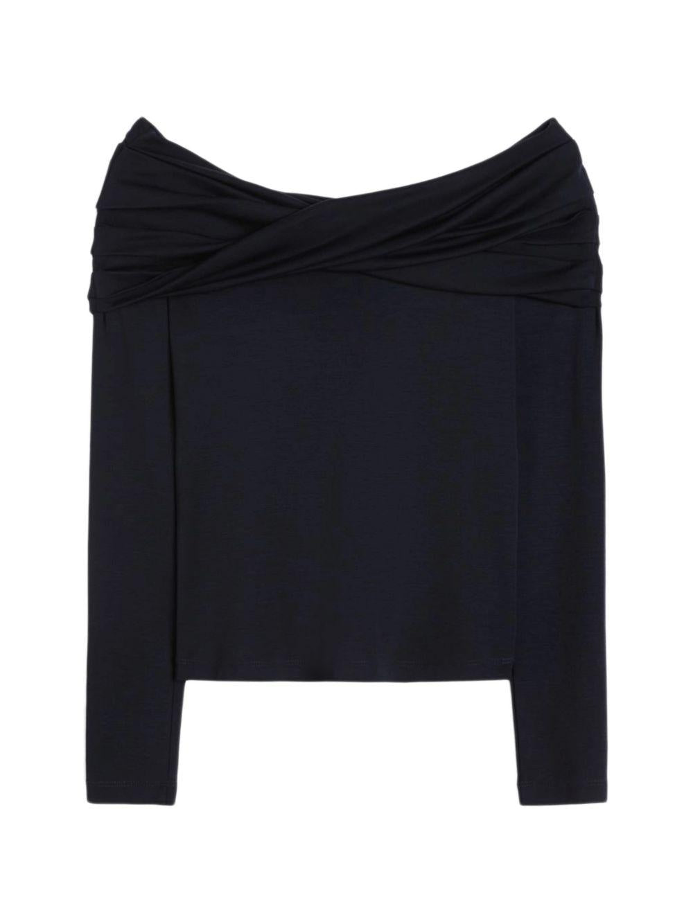 MAX MARA Maglia Mxporafo con scollo bardot in blu navy 