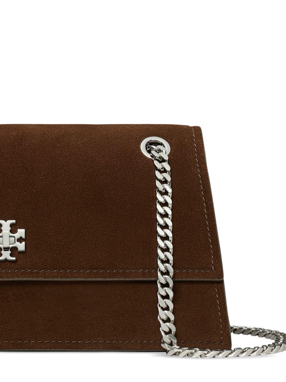 TORY BURCH Borsa a spalla 'Kira Turnlock' in suede marrone 