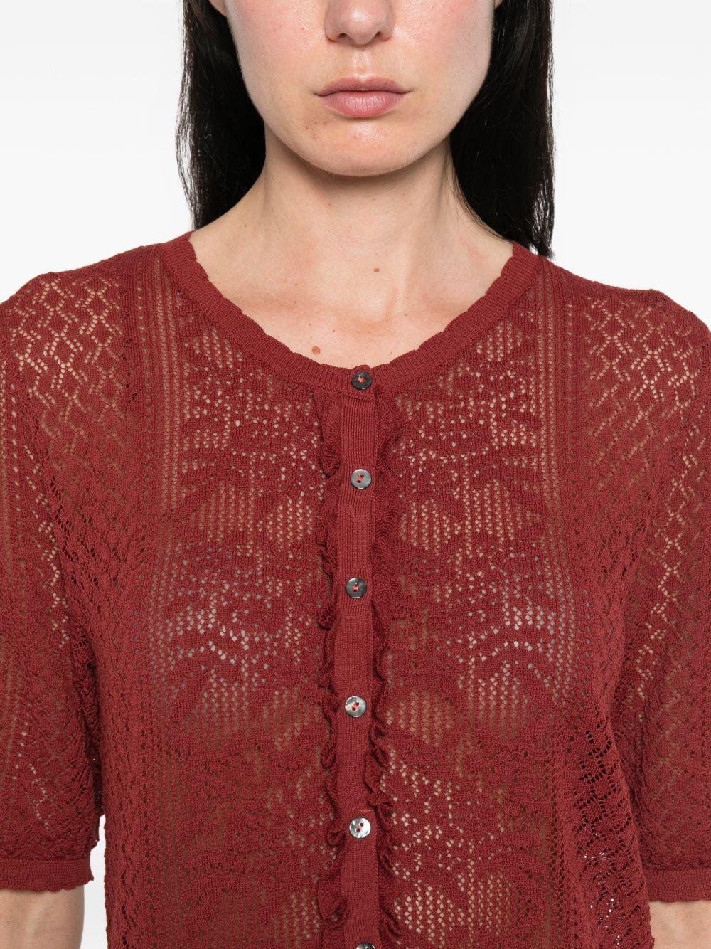 YERSE Cardigan Valeria rosso ricamato a maniche corte 