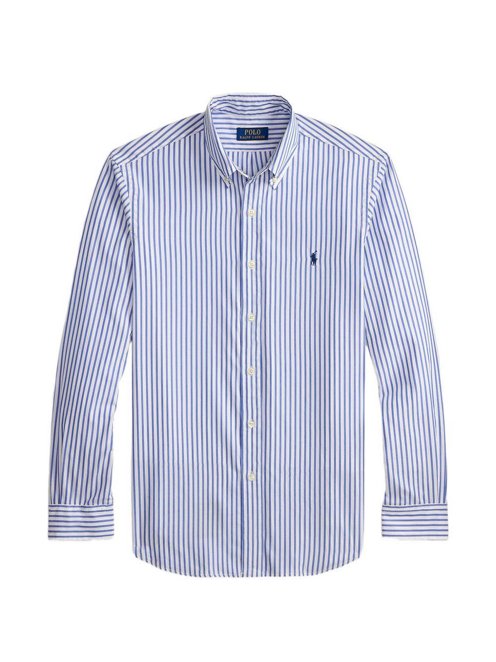 POLO RALPH LAUREN Camicia in cotone a righe bianche e azzurre con logo 