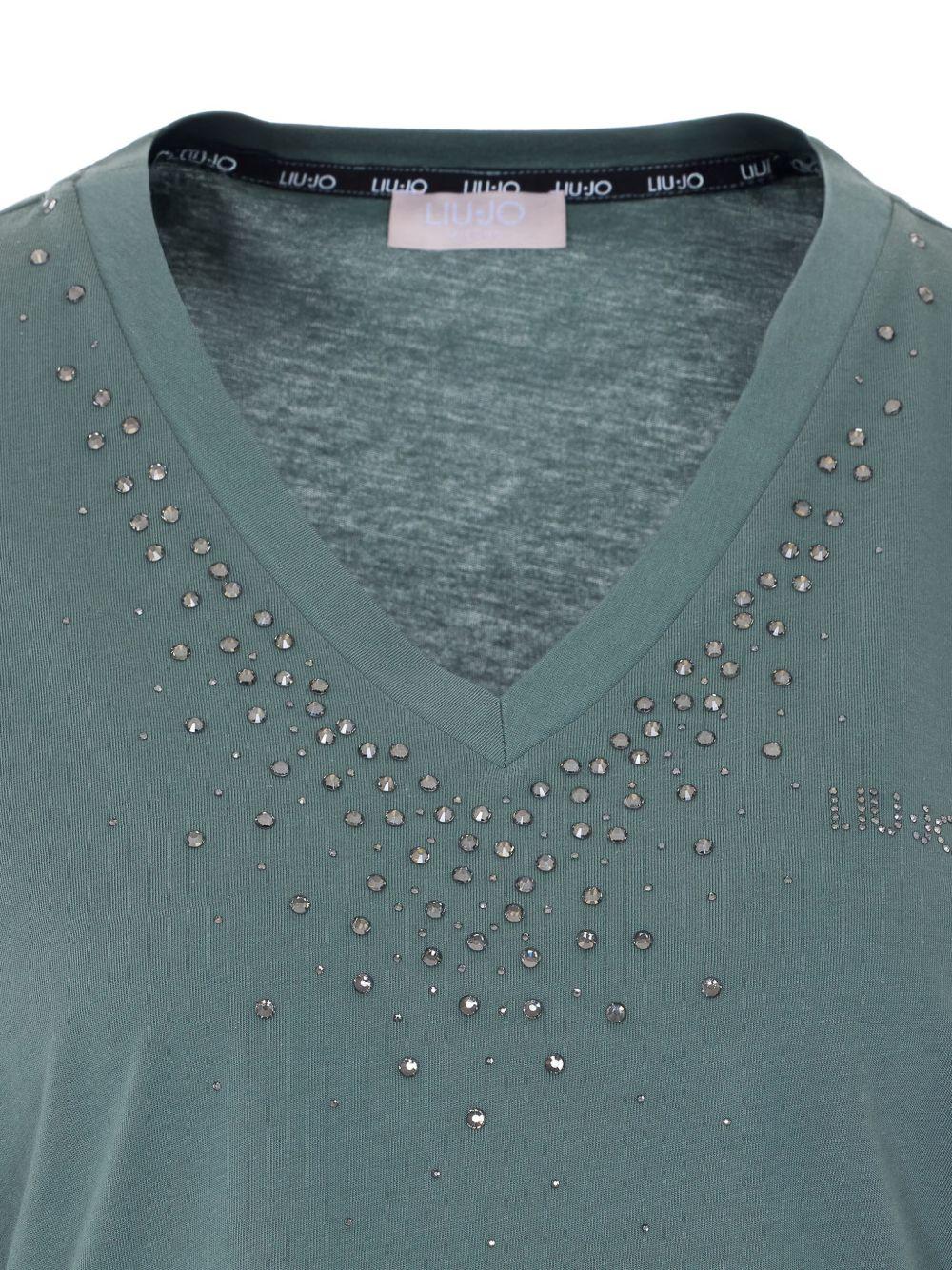 LIUJO T-shirt verde militare con scollo a V 