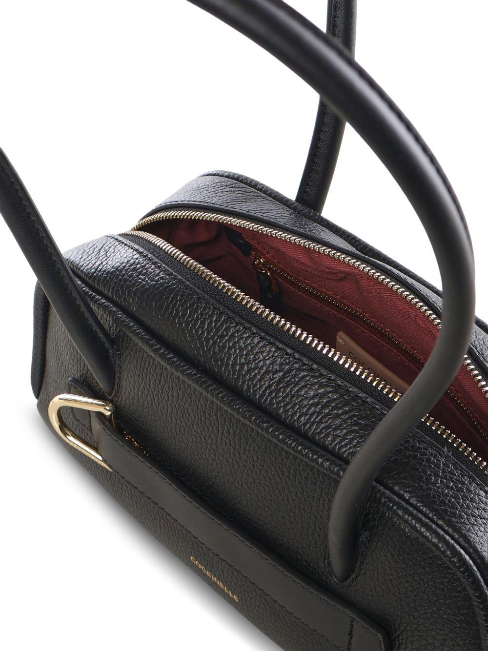 COCCINELLE Borsa a spalla in pelle nera con logo 