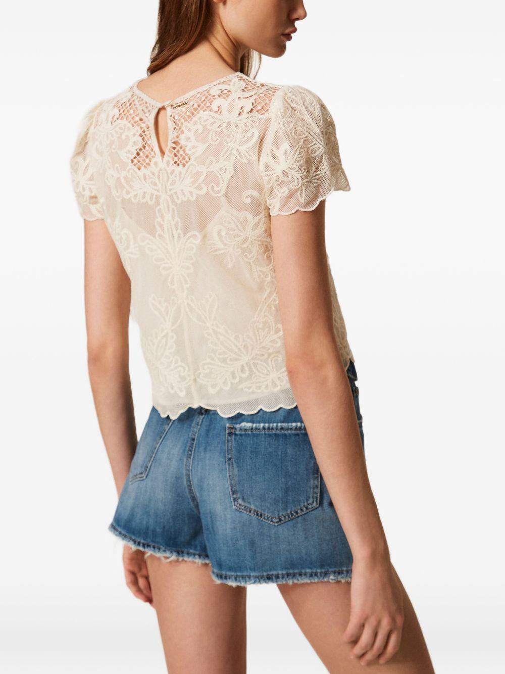 TWINSET Blusa ricamata in cotone bianco 